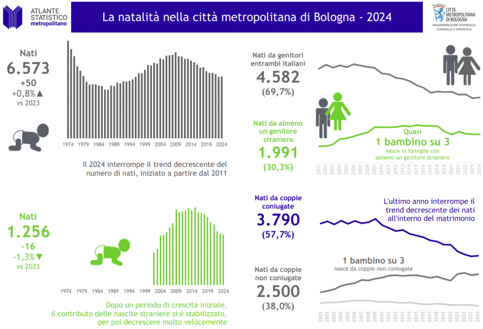Infografica natalità nella cm di bologna 2024